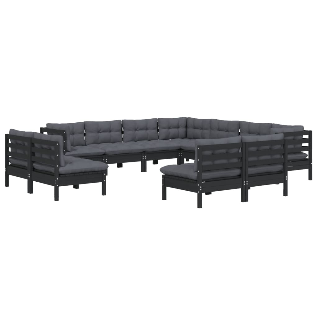 

vidaXL 11-delige Loungeset met kussens massief grenenhout zwart