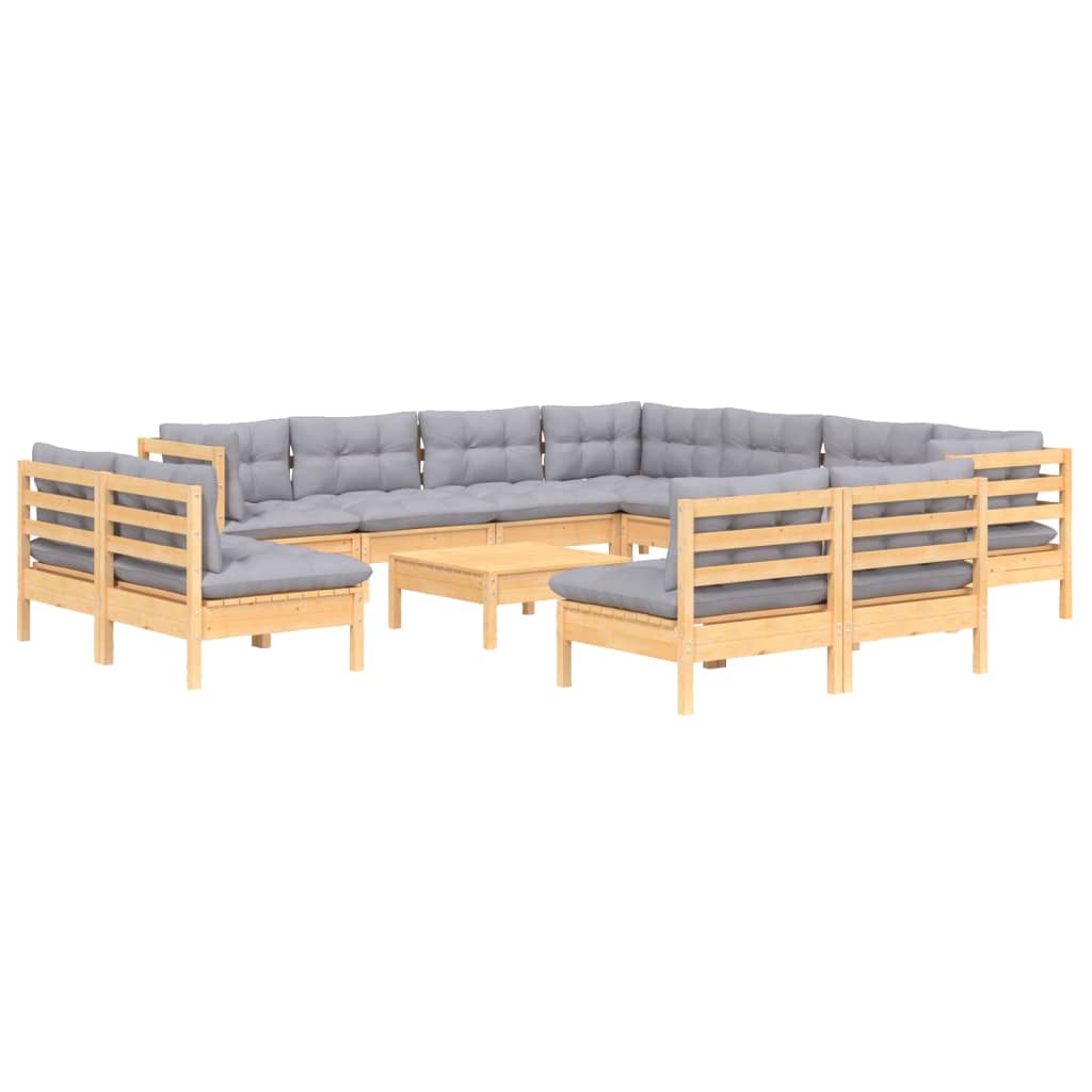 

vidaXL 12-delige Loungeset met grijze kussens massief grenenhout