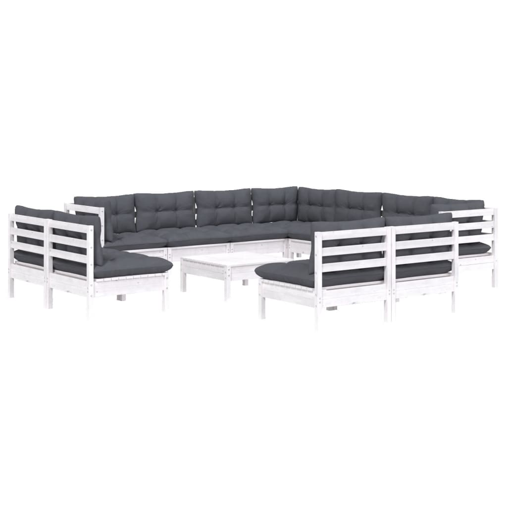 

vidaXL 12-delige Loungeset met kussens massief grenenhout wit