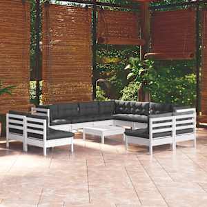 Vrtna sedežna garnitura 12-delna z blazinami bela borovina