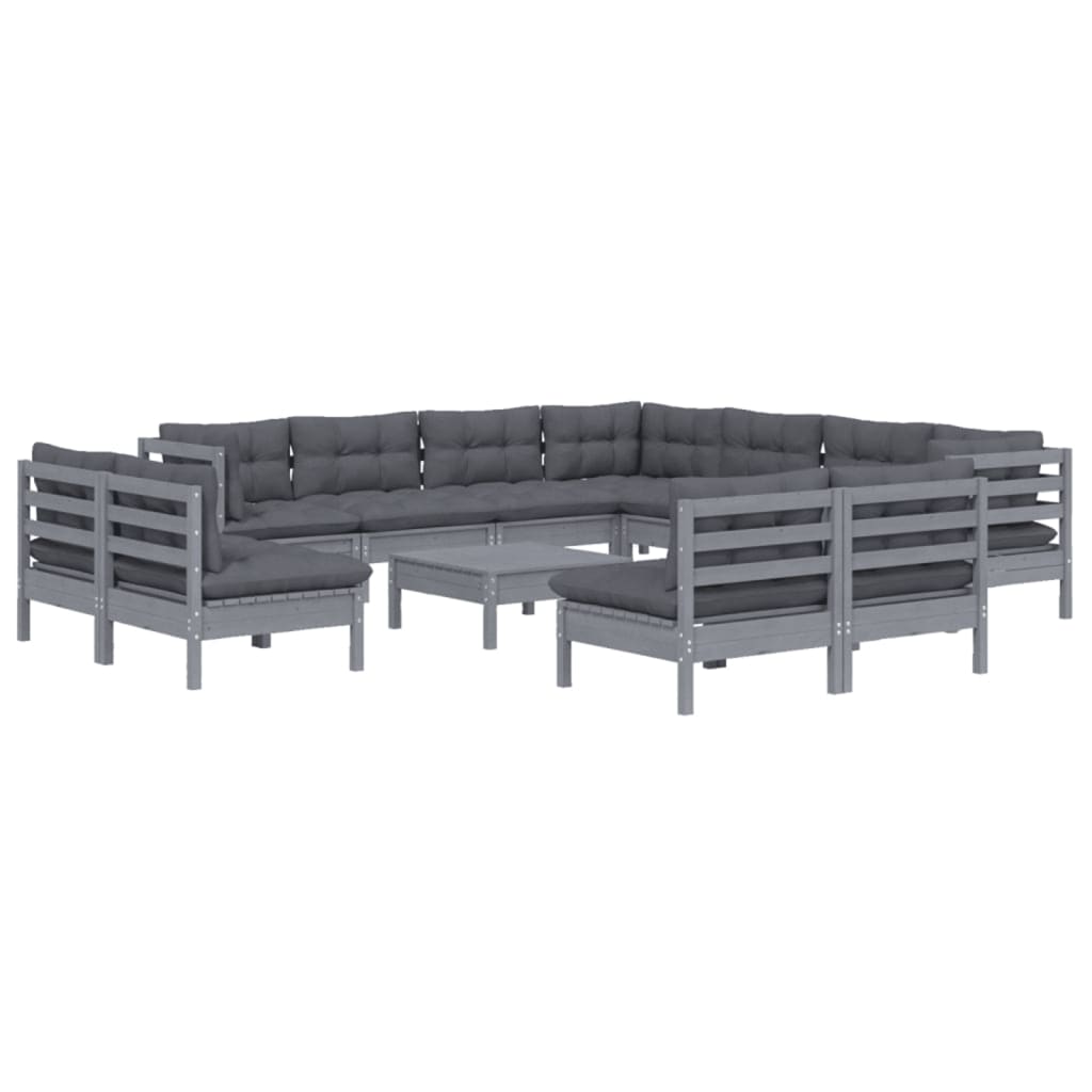 

vidaXL 12-delige Loungeset met kussens massief grenenhout grijs