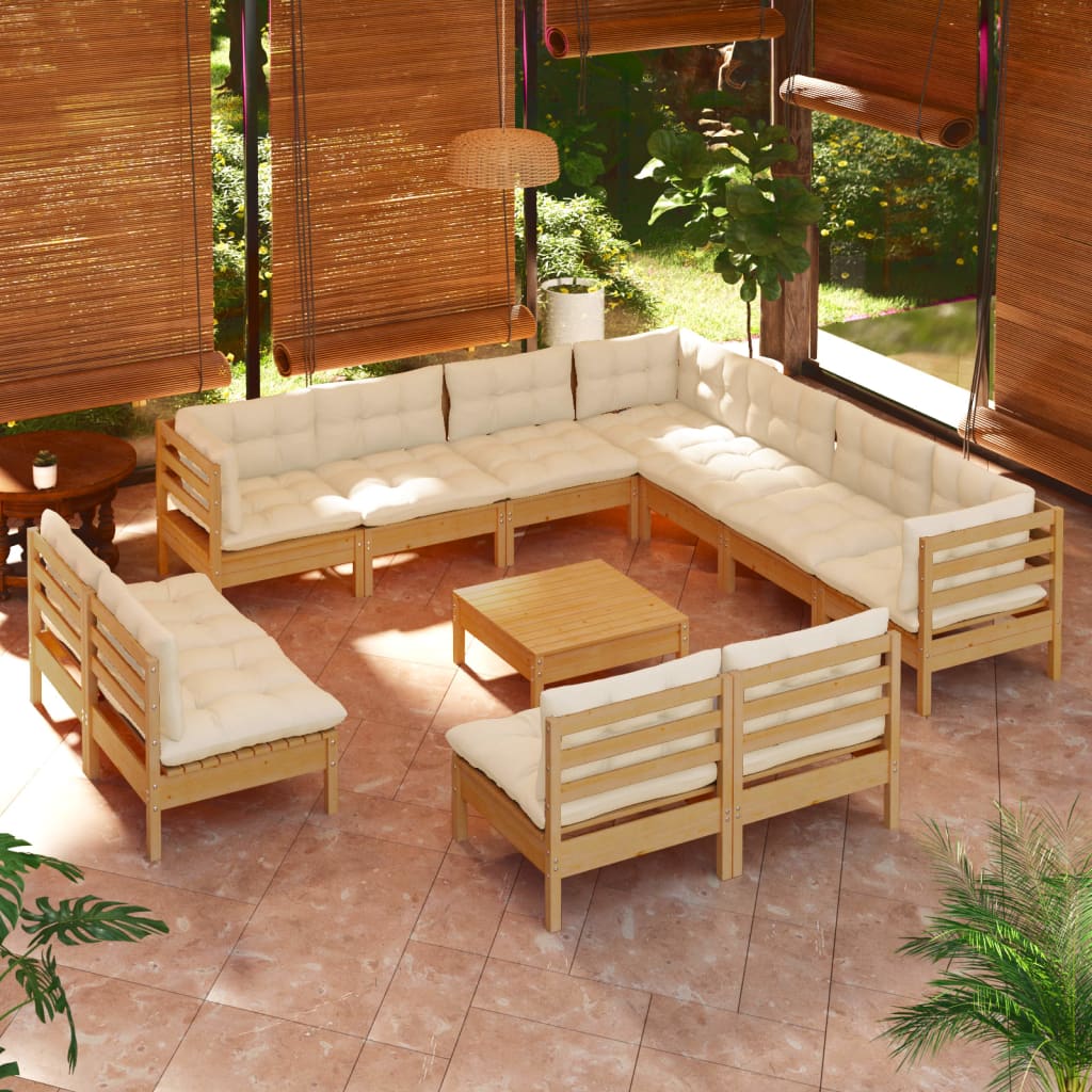 vida XL 12-tlg. Garten-Lounge-Set mit Kissen Honigbraun Kiefernholz