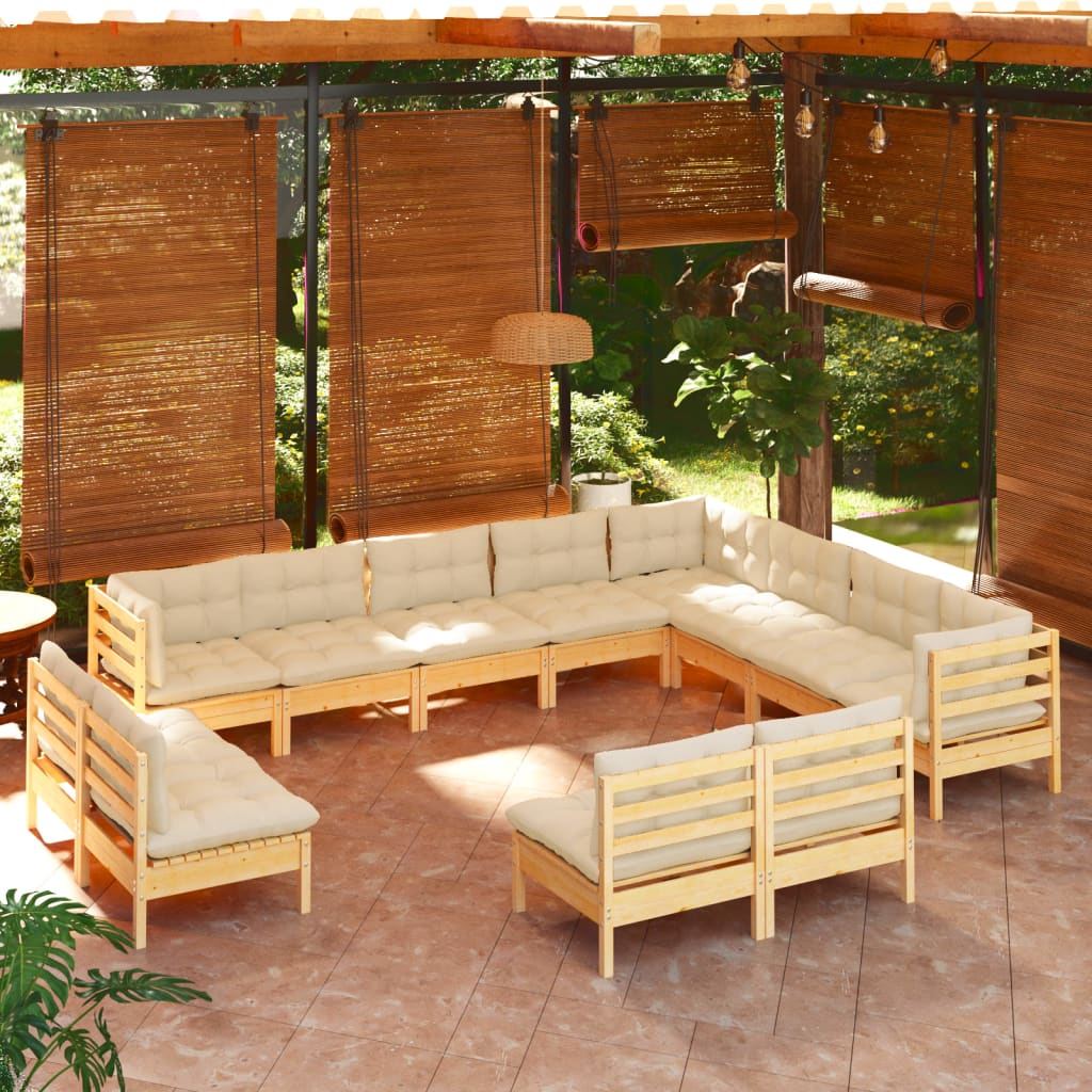 vidaXL Set mobilier grădină cu perne crem, 12 piese, lemn masiv de pin Crem