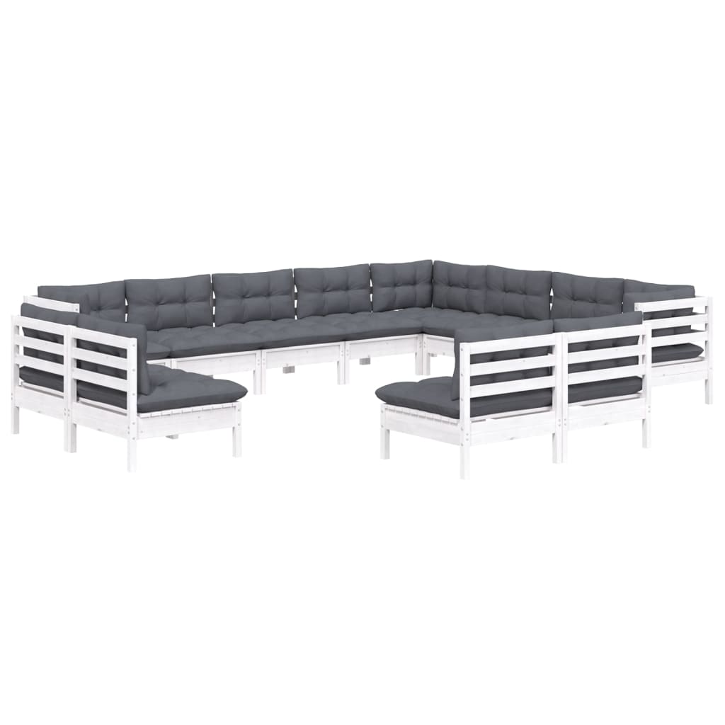 

vidaXL 12-delige Loungeset met kussens massief grenenhout wit