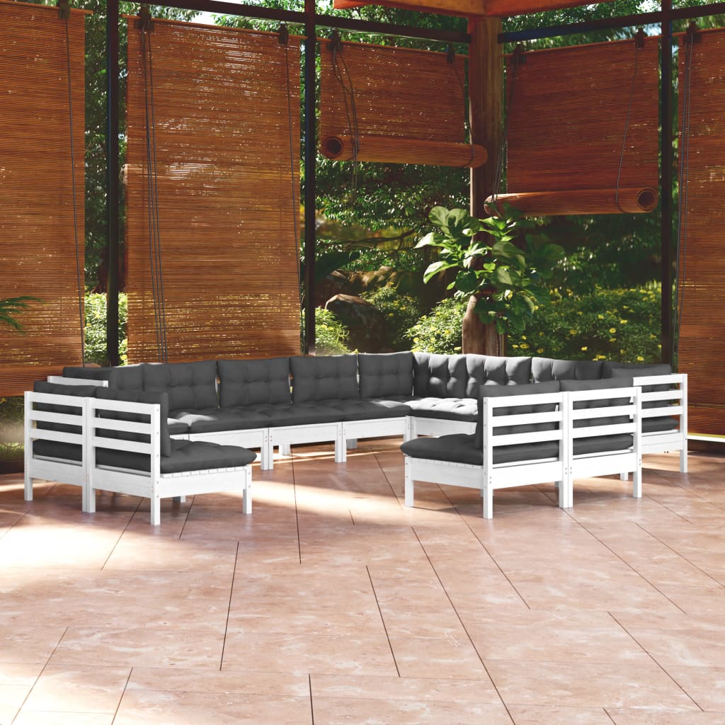 vidaXL 12-tlg. Garten-Lounge-Set mit Kissen Weiß Massivholz Kiefer