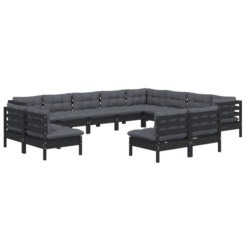 

vidaXL 12-delige Loungeset met kussens massief grenenhout zwart