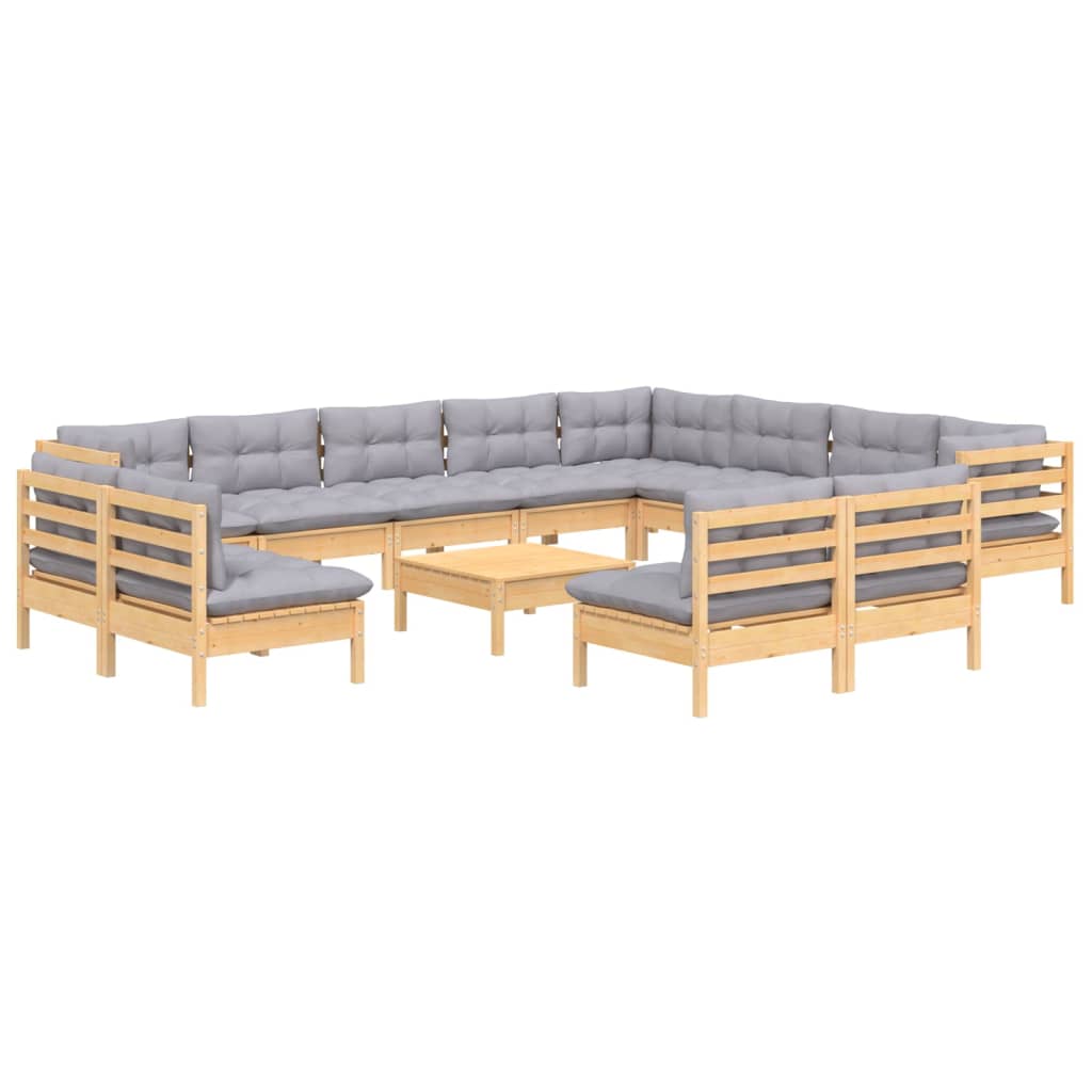 

vidaXL 13-delige Loungeset met grijze kussens massief grenenhout