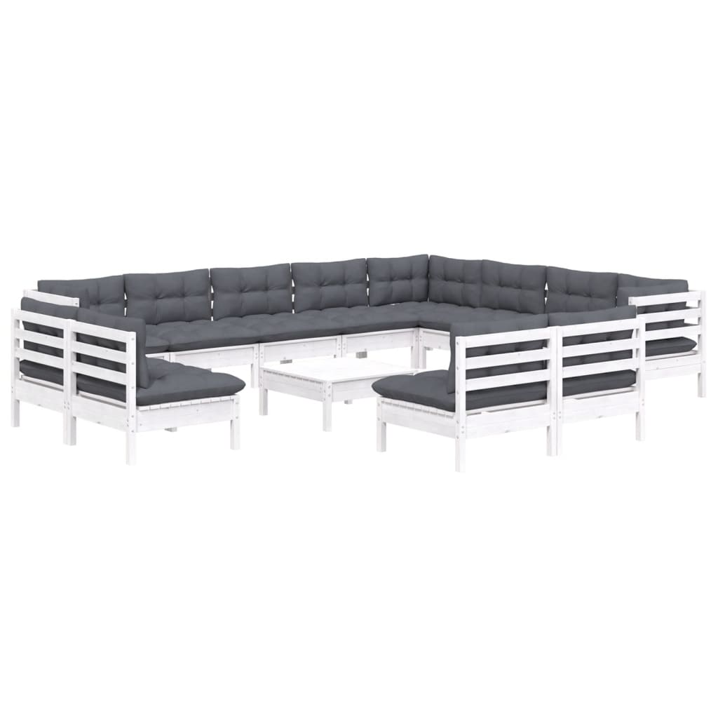 

vidaXL 13-delige Loungeset met kussens massief grenenhout wit