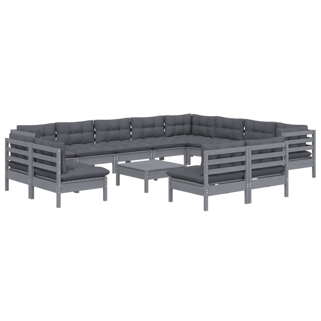 

vidaXL 13-delige Loungeset met kussens massief grenenhout grijs