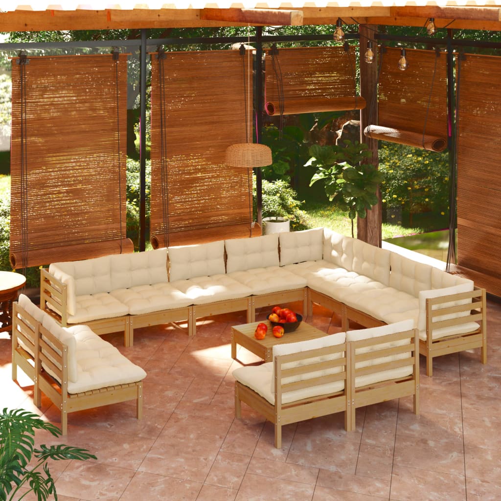 vidaXL Muebles de jardín 13 pzas y cojines madera de pino marrón miel