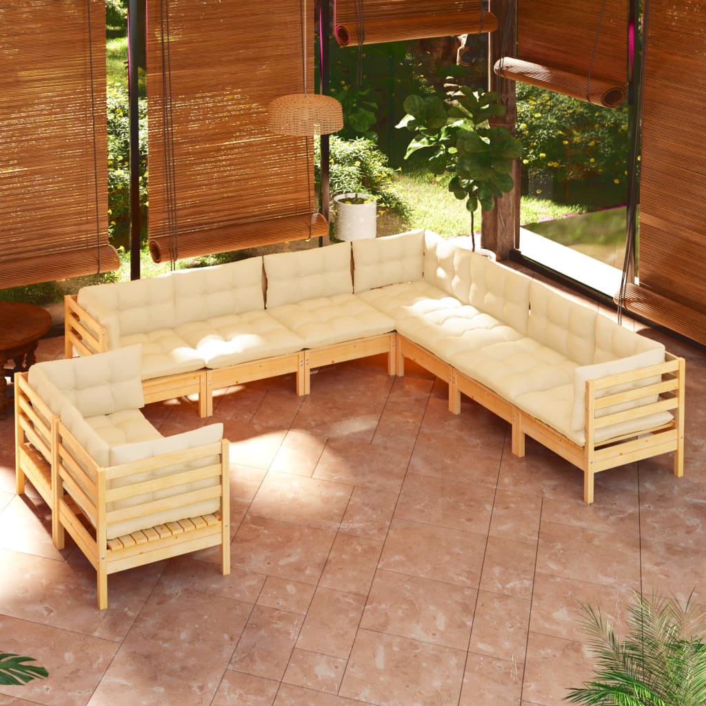 Ogrodowy zestaw wypoczynkowy - drewno sosnowe, kremowe poduszki