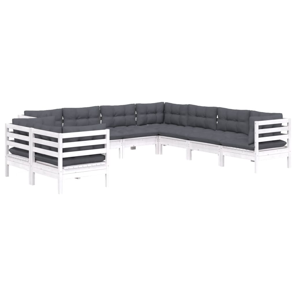 

vidaXL 9-delige Loungeset met kussens massief grenenhout wit