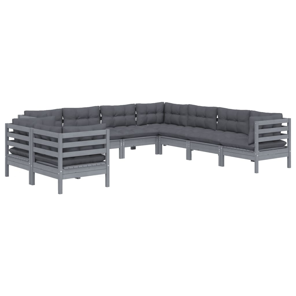 

vidaXL 9-delige Loungeset met kussens massief grenenhout grijs