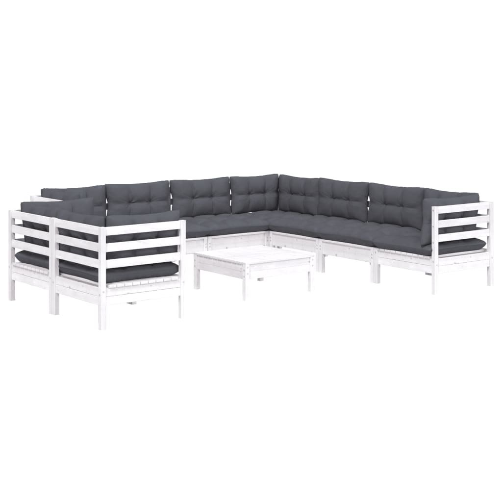 

vidaXL 10-delige Loungeset met kussens massief grenenhout wit