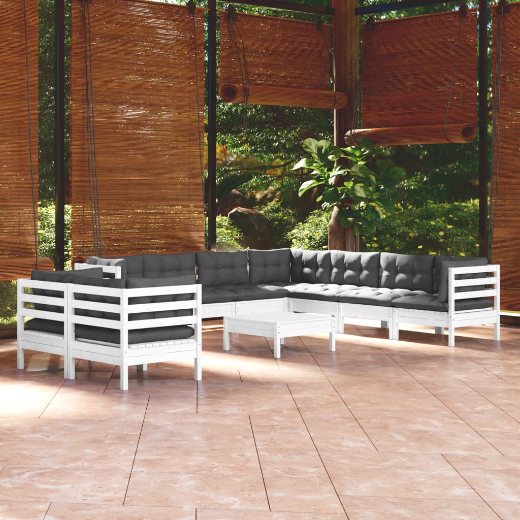 vidaXL 10-tlg. Garten-Lounge-Set mit Kissen Weiß Massivholz Kiefer