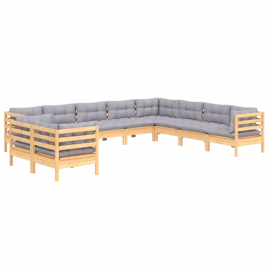 vidaXL 10-delige Loungeset met grijze kussens massief grenenhout afbeelding