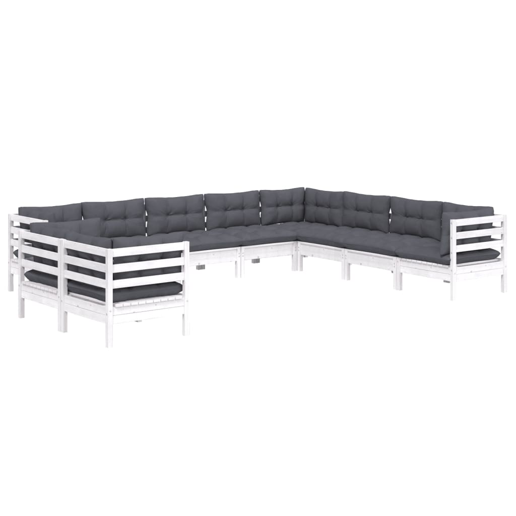 

vidaXL 10-delige Loungeset met kussens massief grenenhout wit