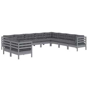 vidaXL Sodo komplektas su pagalvėmis, 10 dalių, pilkas, pu&scaron;ies masyvas