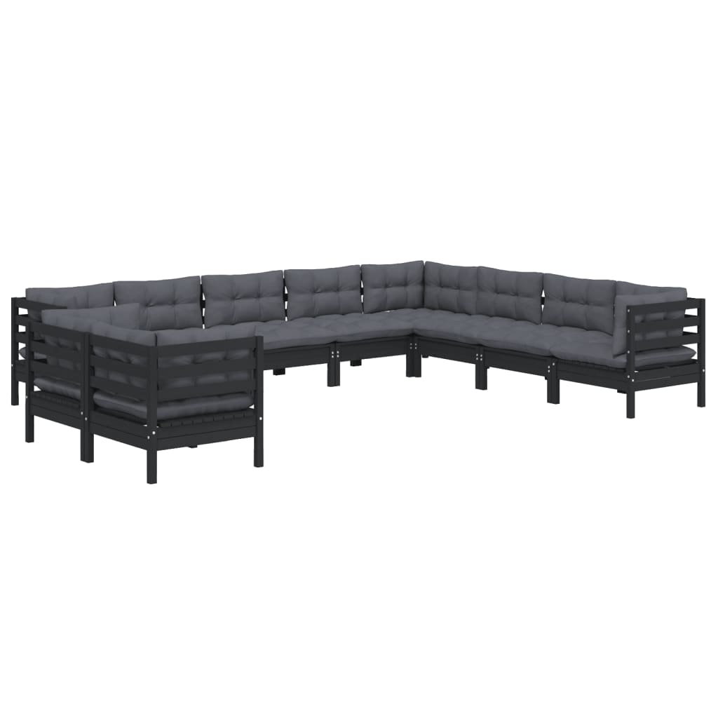 

vidaXL 10-delige Loungeset met kussens massief grenenhout zwart