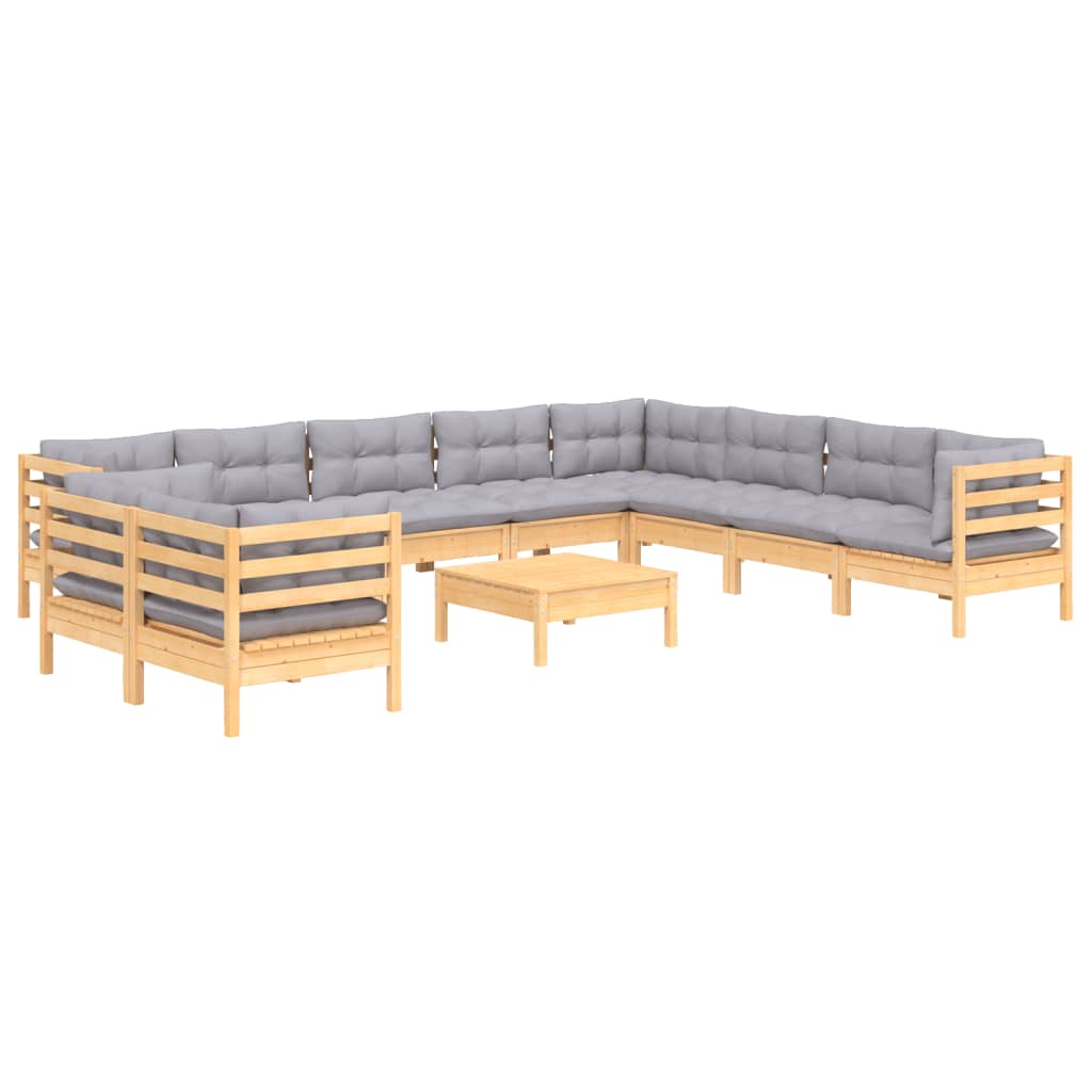 vidaXL 11-delige Loungeset met grijze kussens massief grenenhout afbeelding