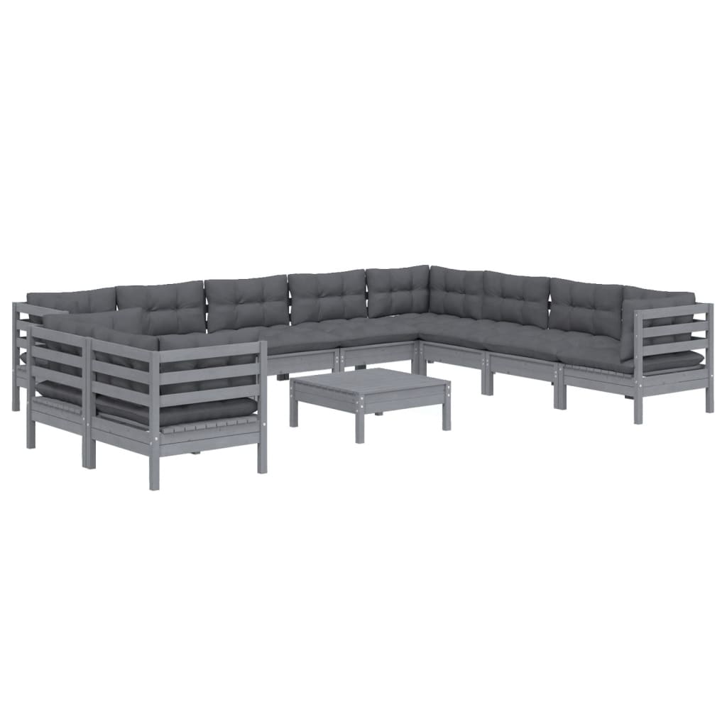 

vidaXL 11-delige Loungeset met kussens massief grenenhout grijs