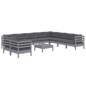 vidaXL Sodo komplektas su pagalvėmis, 11 dalių, pilkas, pu&scaron;ies masyvas