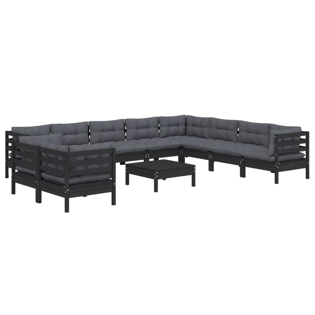 

vidaXL 11-delige Loungeset met kussens massief grenenhout zwart