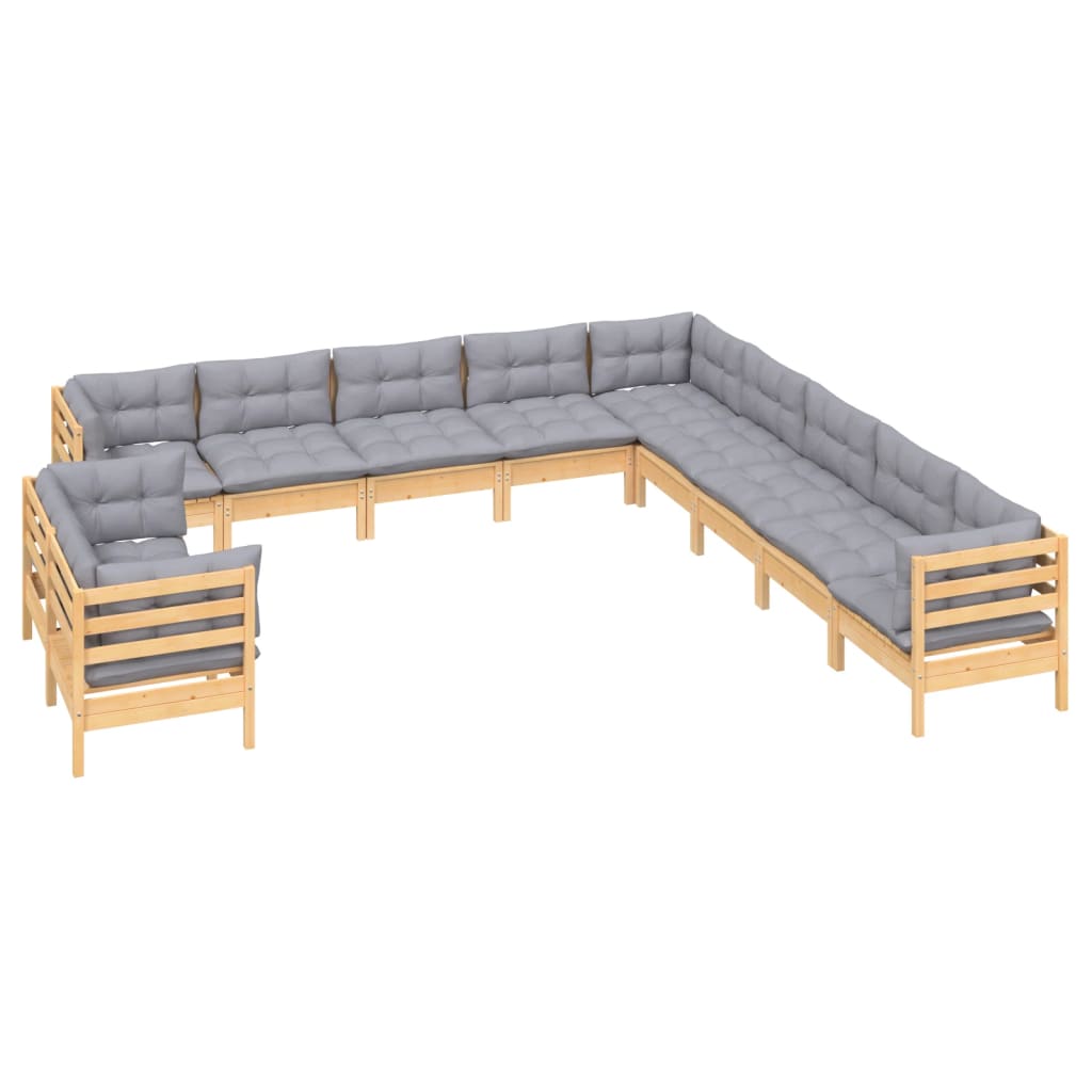 vidaXL 11-delige Loungeset met grijze kussens massief grenenhout afbeelding