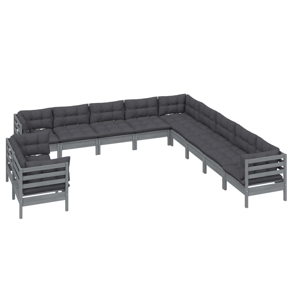 

vidaXL 11-delige Loungeset met kussens massief grenenhout grijs