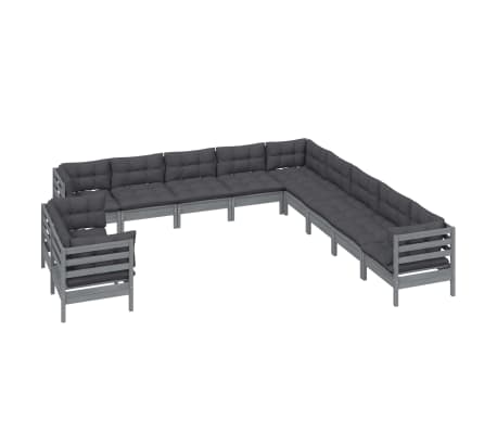 vidaXL Sodo komplektas su pagalvėmis, 11 dalių, pilkas, pu&scaron;ies masyvas