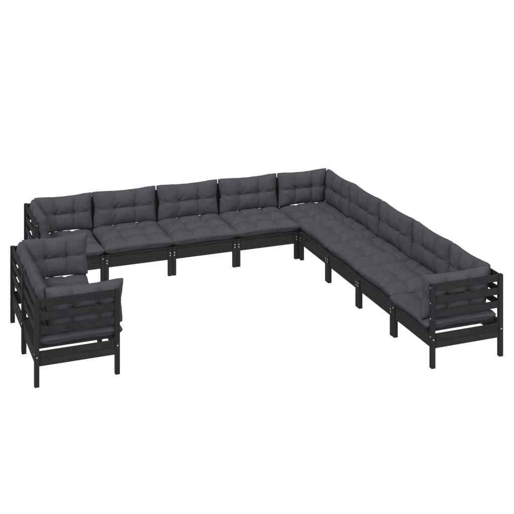 

vidaXL 11-delige Loungeset met kussens massief grenenhout zwart