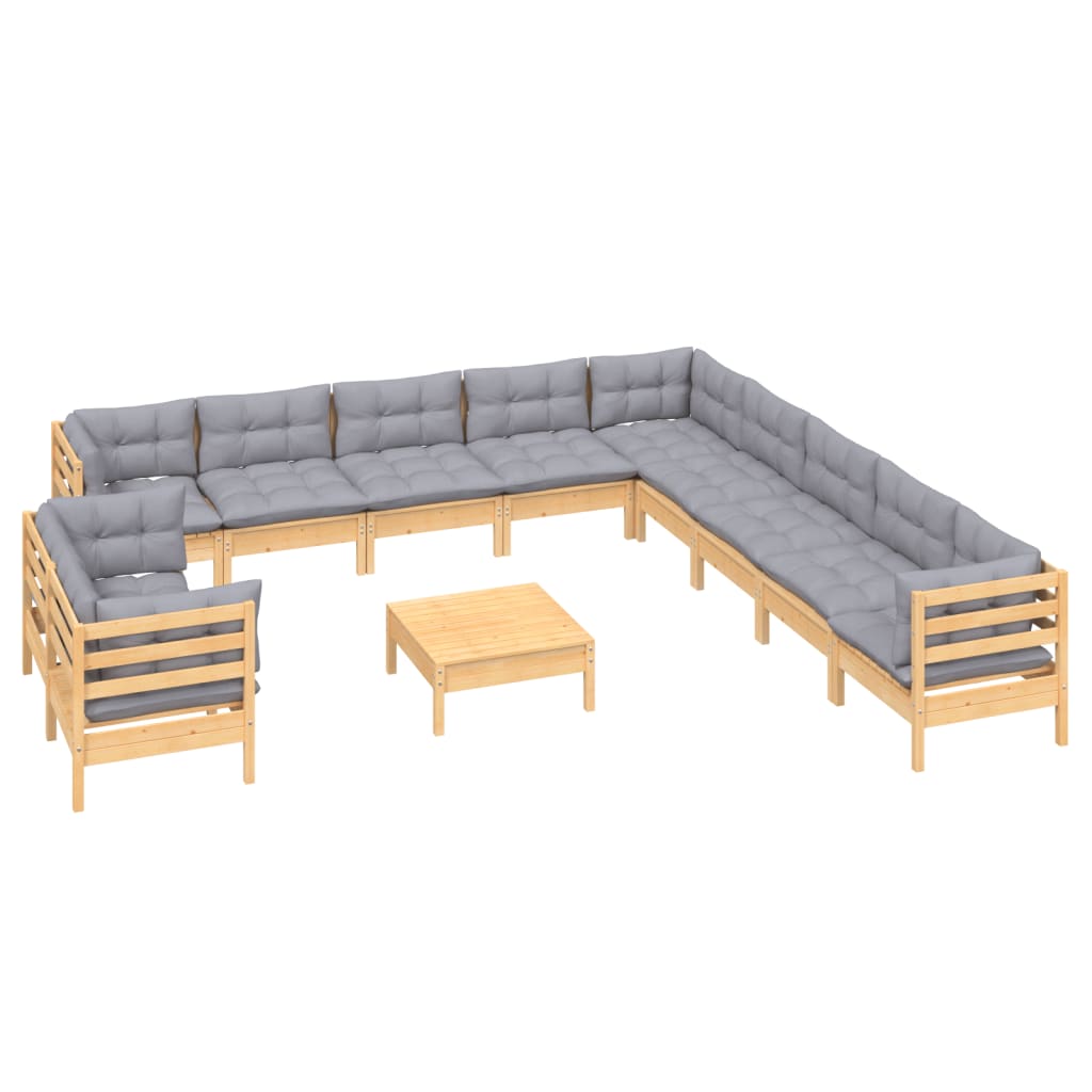 

vidaXL 12-delige Loungeset met grijze kussens massief grenenhout