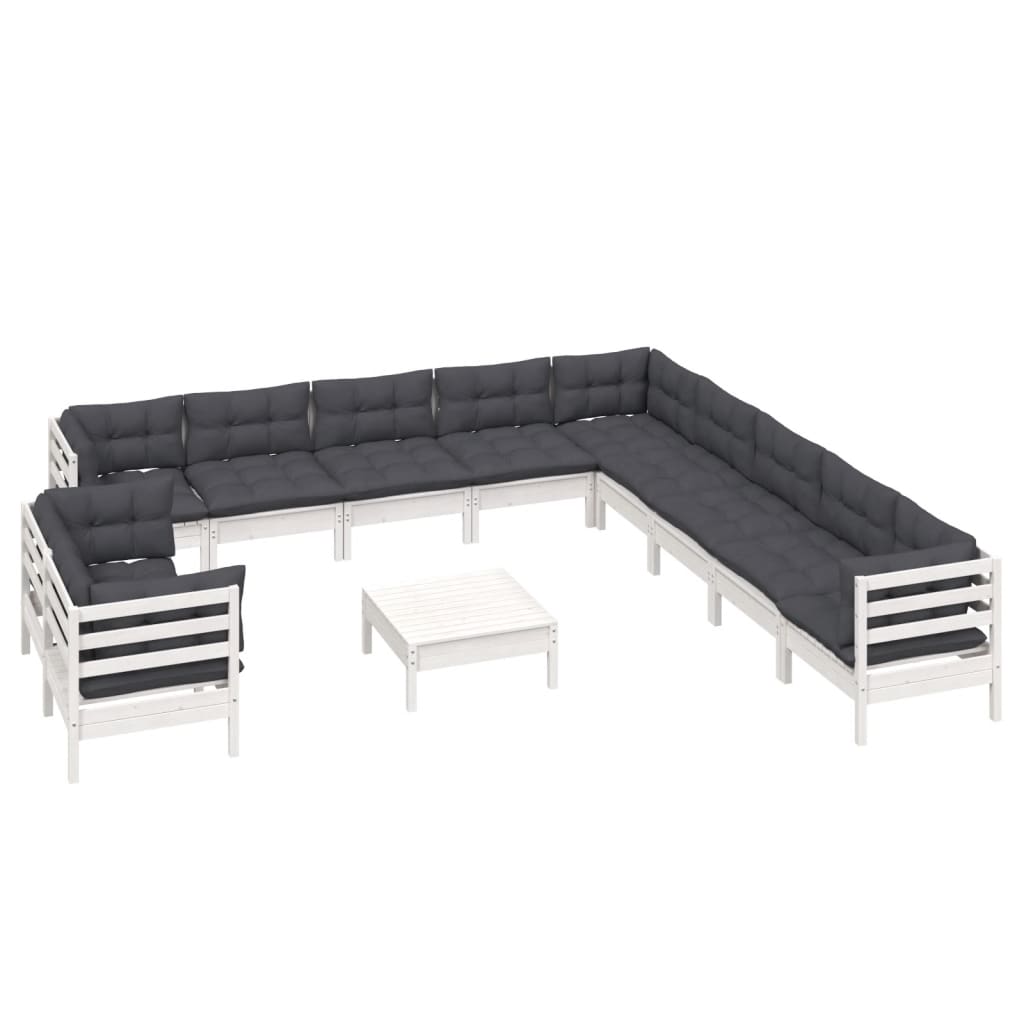 

vidaXL 12-delige Loungeset met kussens massief grenenhout wit