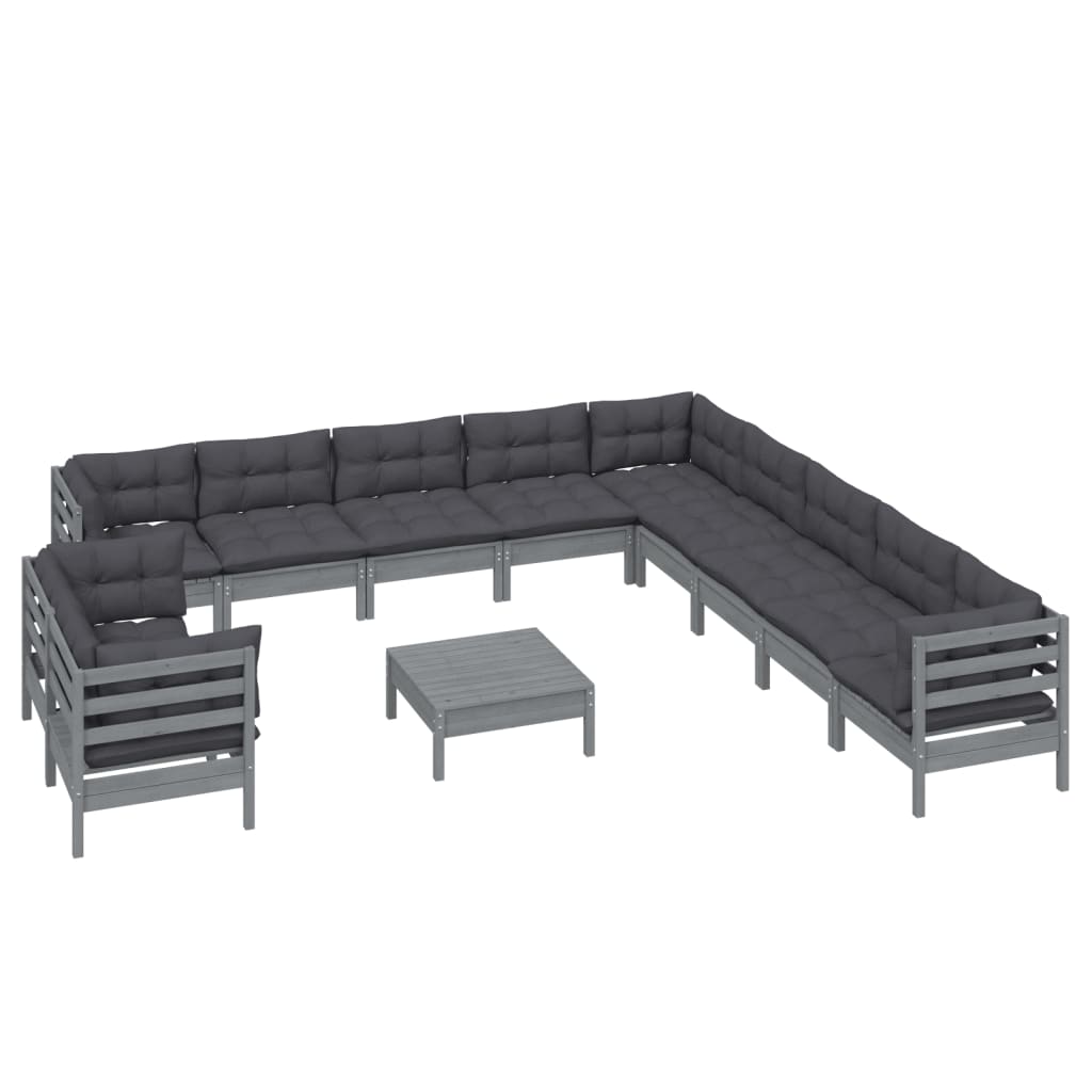 

vidaXL 12-delige Loungeset met kussens massief grenenhout grijs