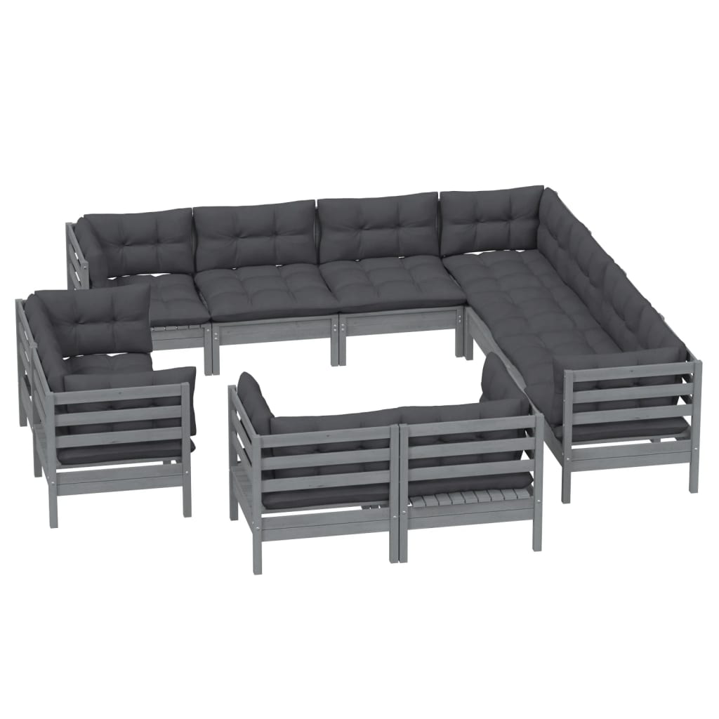 

vidaXL 11-delige Loungeset met kussens massief grenenhout grijs