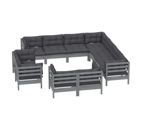 vidaXL Sodo komplektas su pagalvėmis, 11 dalių, pilkas, pu&scaron;ies masyvas