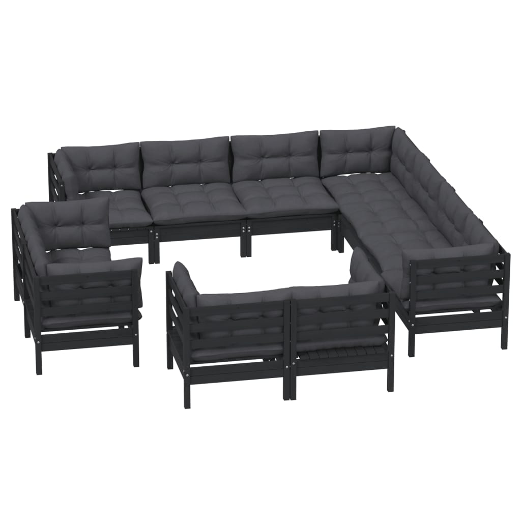 

vidaXL 11-delige Loungeset met kussens massief grenenhout zwart