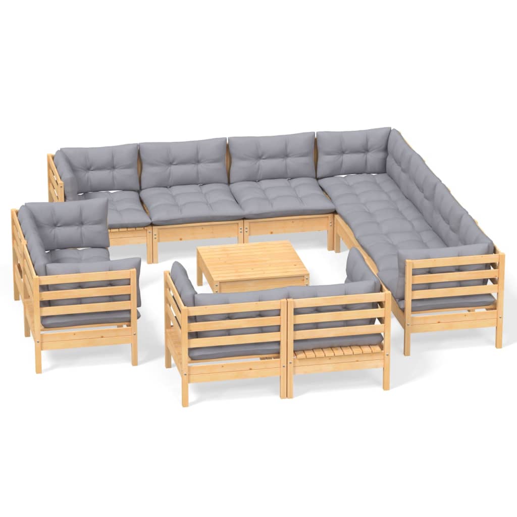 Photos - Garden Furniture VidaXL 12 Piece Patio Lounge Set with Gray Cushions Solid Pinewood 