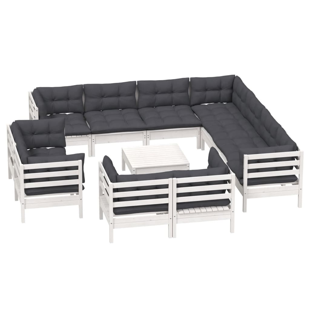 

vidaXL 12-delige Loungeset met kussens massief grenenhout wit