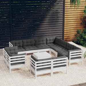 Vrtna sedežna garnitura 12-delna z blazinami bela borovina