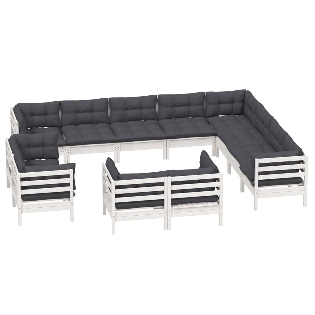 

vidaXL 12-delige Loungeset met kussens massief grenenhout wit