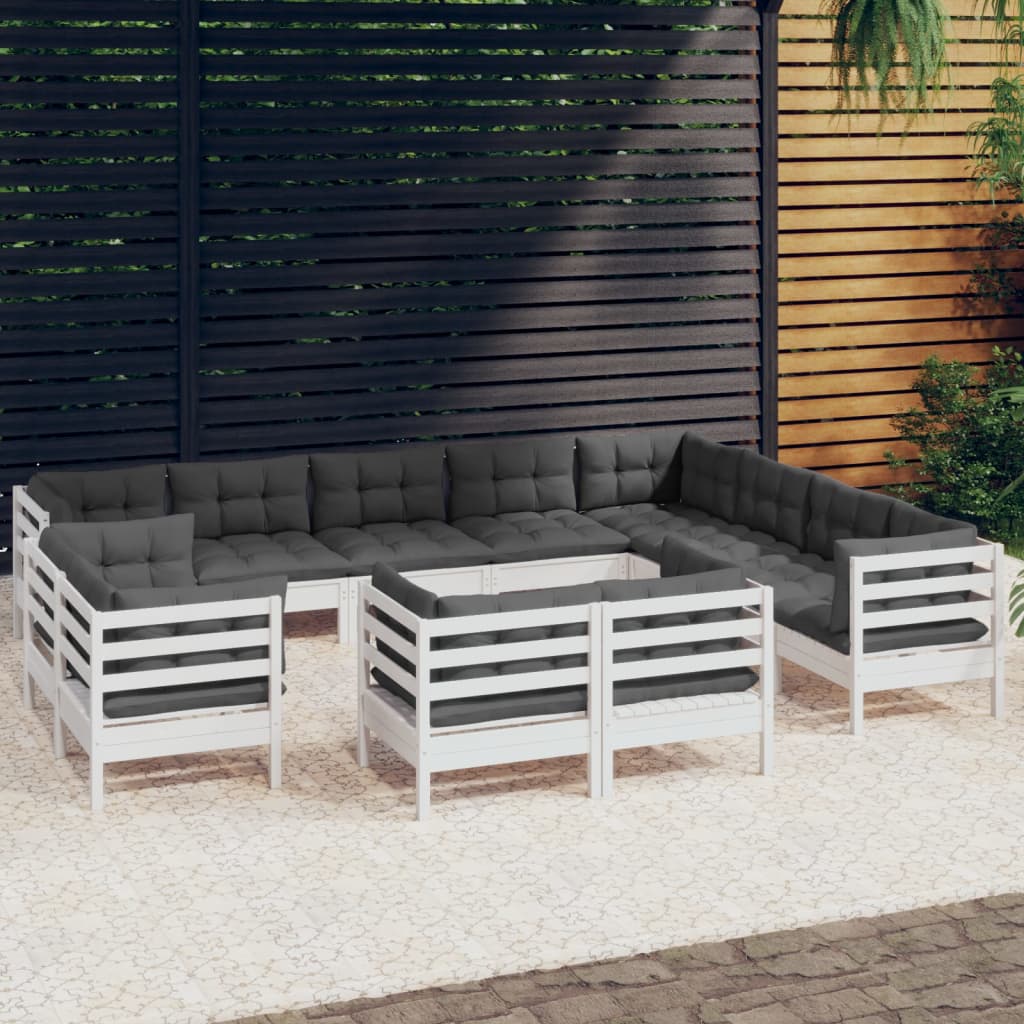 vidaXL 12-tlg. Garten-Lounge-Set mit Kissen Weiß Massivholz Kiefer