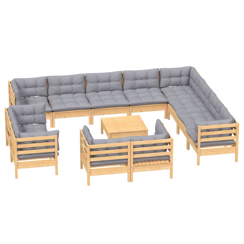 

vidaXL 13-delige Loungeset met grijze kussens massief grenenhout