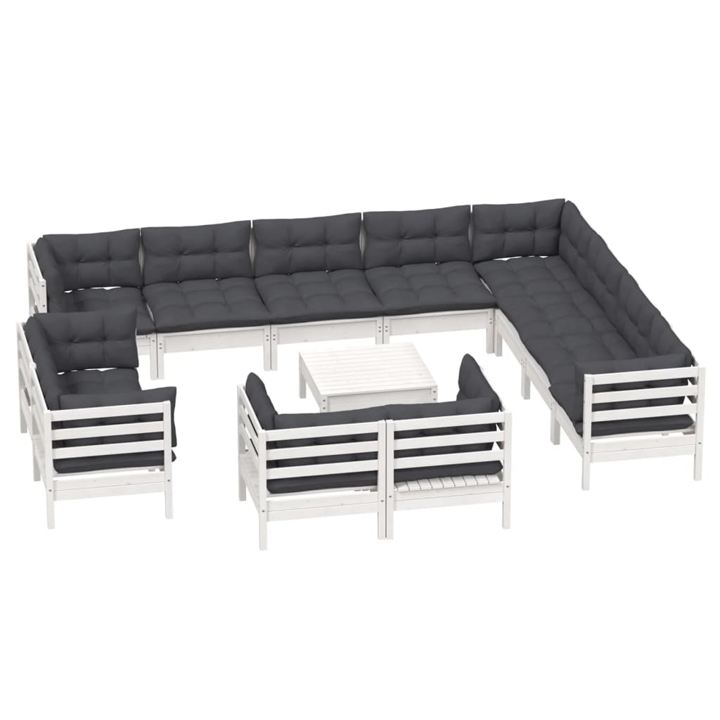 

vidaXL 13-delige Loungeset met kussens massief grenenhout wit