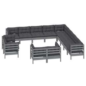 vidaXL Sodo komplektas su pagalvėmis, 13 dalių, pilkas, pu&scaron;ies masyvas