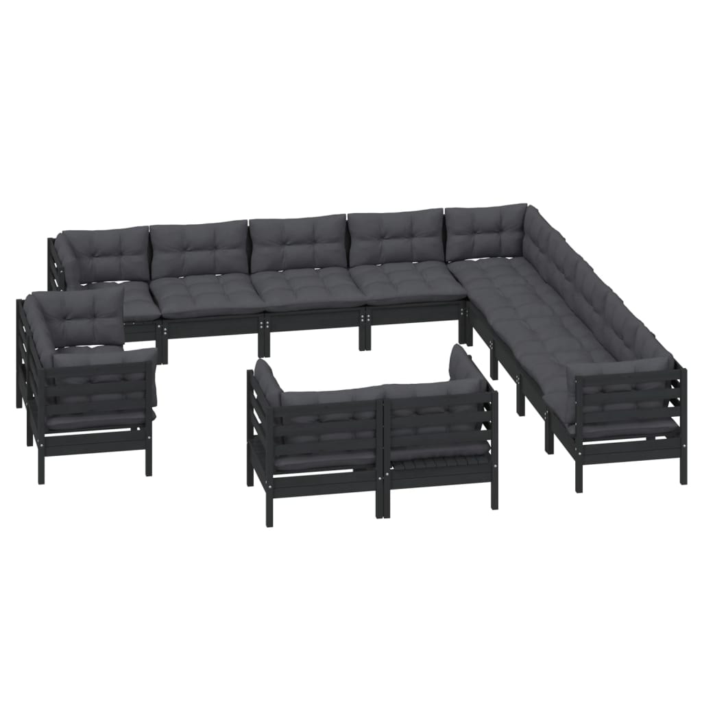 

vidaXL 13-delige Loungeset met kussens massief grenenhout zwart