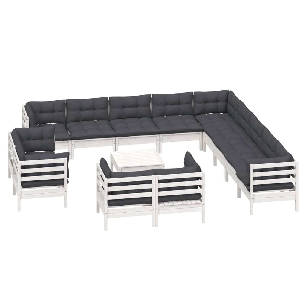 

vidaXL 14-delige Loungeset met kussens massief grenenhout wit