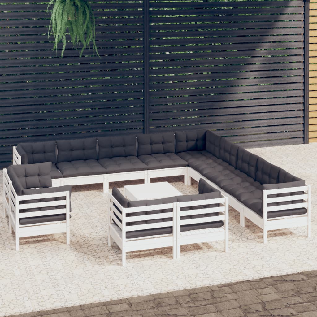 vidaXL 14-tlg. Garten-Lounge-Set mit Kissen Weiß Massivholz Kiefer