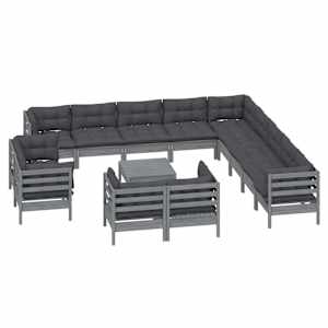 vidaXL Sodo komplektas su pagalvėmis, 14 dalių, pilkas, pu&scaron;ies masyvas