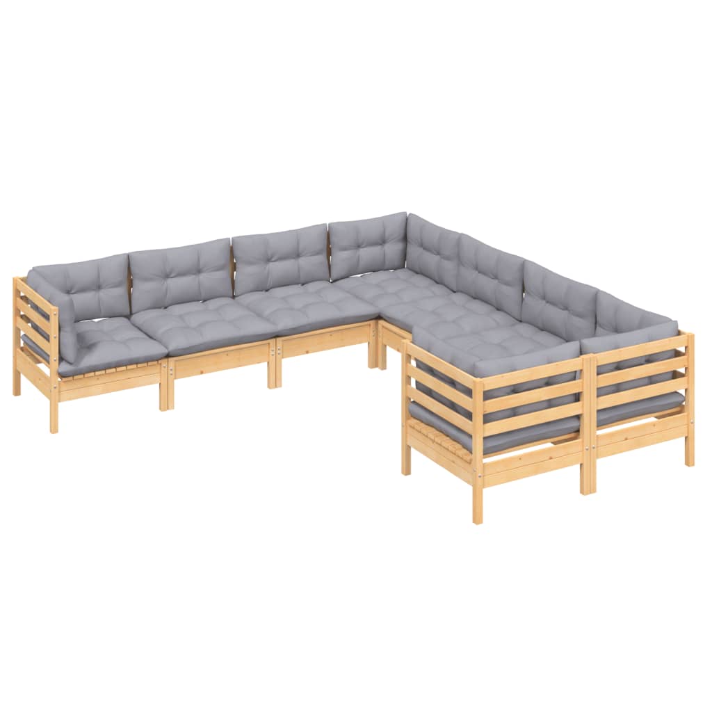 vidaXL 8-delige Loungeset met grijze kussens massief grenenhout afbeelding